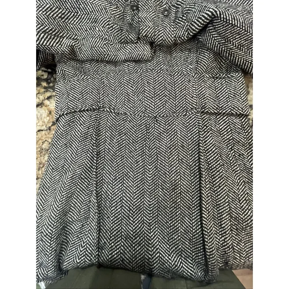 Y2K Wet Seal Herringbone Wool Blend Pea Coat Jacket Black White Herringbone‎ XL